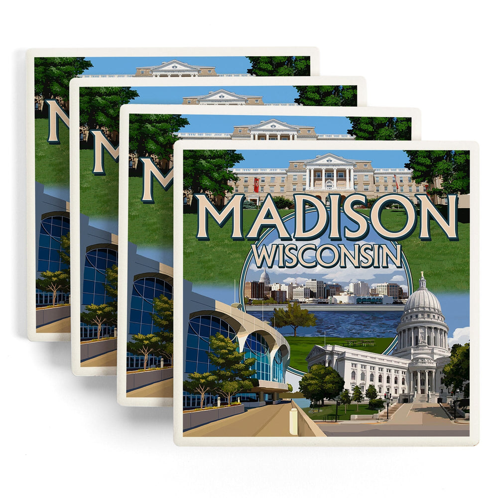Madison, Wisconsin, Montage Scenes, Coasters Coasters Lantern Press 