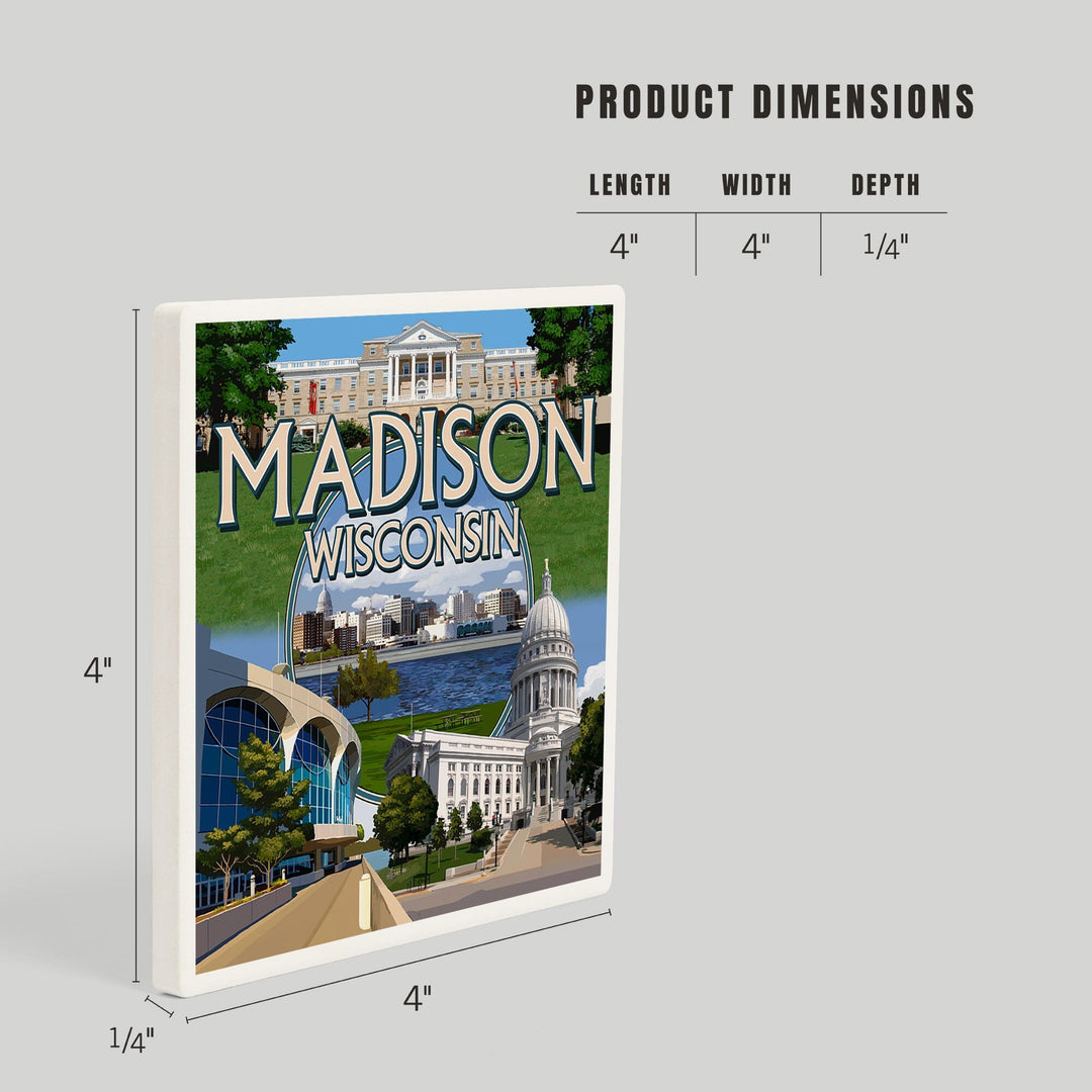 Madison, Wisconsin, Montage Scenes, Coasters Coasters Lantern Press 