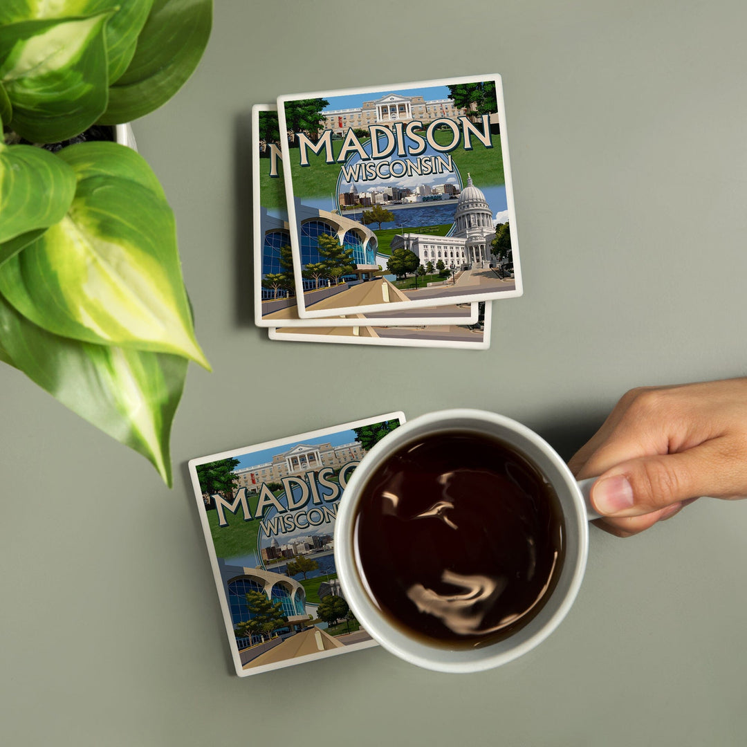 Madison, Wisconsin, Montage Scenes, Coasters Coasters Lantern Press 