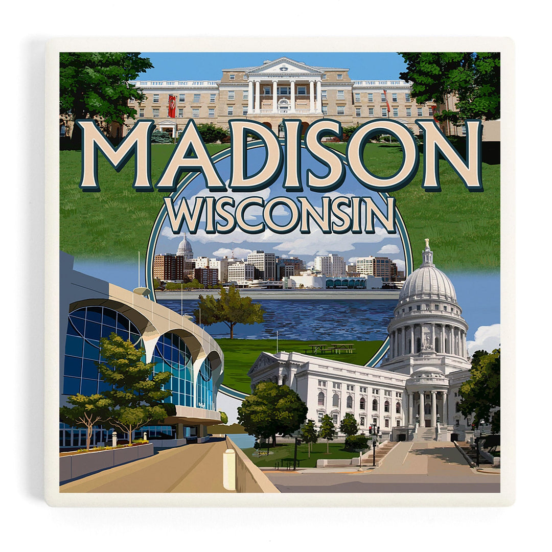 Madison, Wisconsin, Montage Scenes, Coasters Coasters Lantern Press 