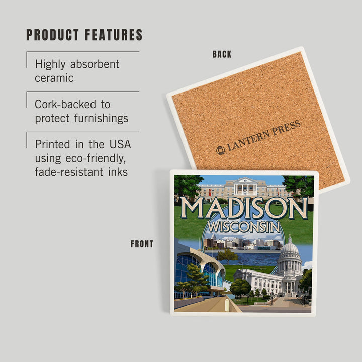 Madison, Wisconsin, Montage Scenes, Coasters Coasters Lantern Press 