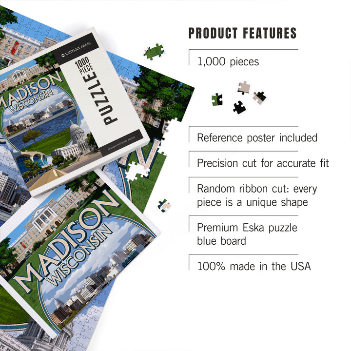 Madison, Wisconsin, Montage Scenes, Jigsaw Puzzle Puzzle Lantern Press 
