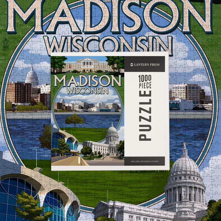 Madison, Wisconsin, Montage Scenes, Jigsaw Puzzle Puzzle Lantern Press 