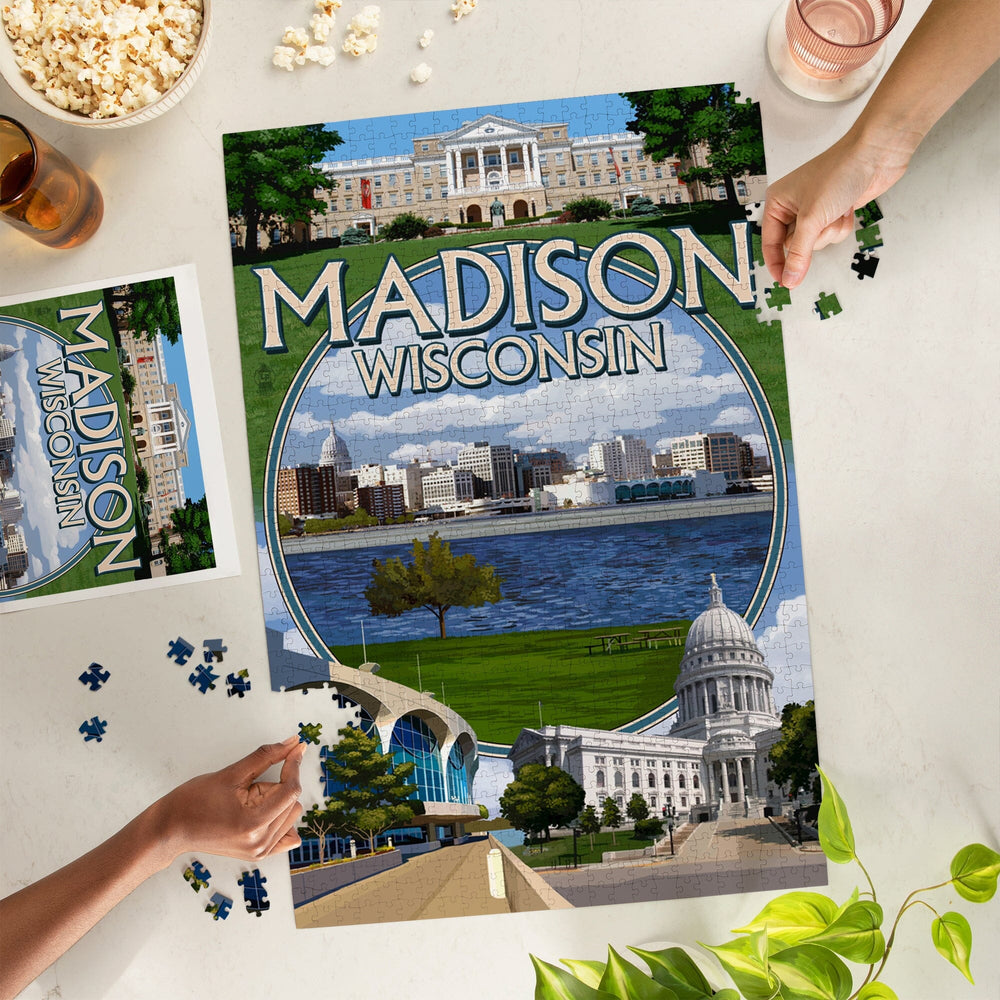 Madison, Wisconsin, Montage Scenes, Jigsaw Puzzle Puzzle Lantern Press 