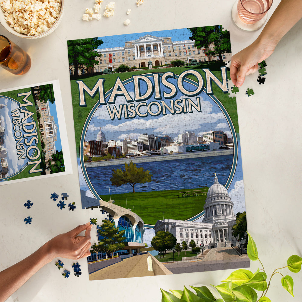 Madison, Wisconsin, Montage Scenes, Jigsaw Puzzle Puzzle Lantern Press 