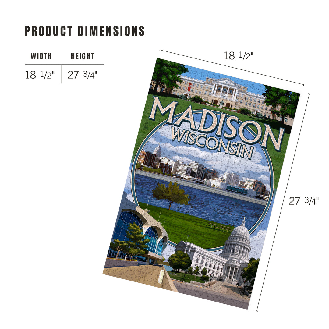 Madison, Wisconsin, Montage Scenes, Jigsaw Puzzle Puzzle Lantern Press 