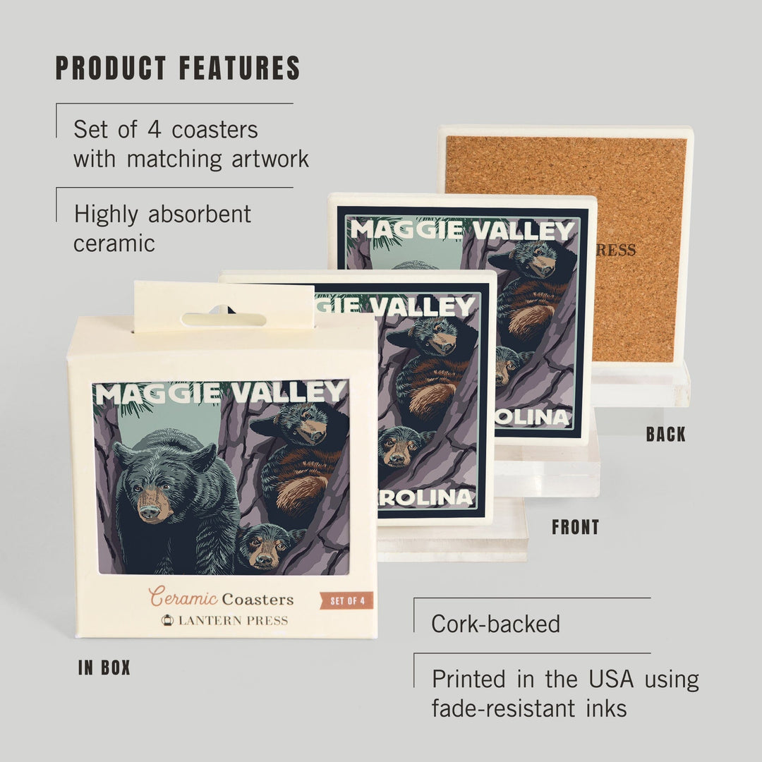 Maggie Valley, North Carolina, Bears in Tree, Coasters Coasters Lantern Press 