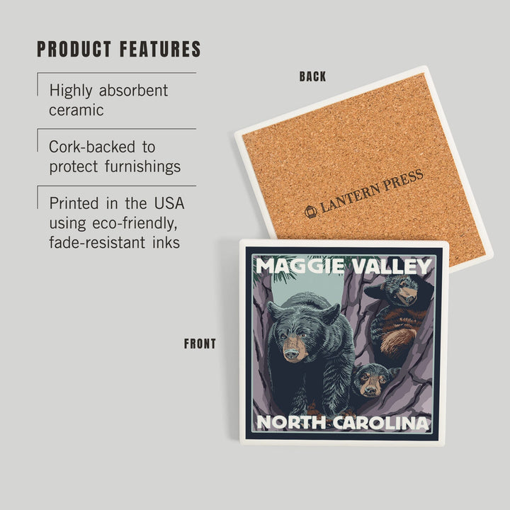 Maggie Valley, North Carolina, Bears in Tree, Coasters Coasters Lantern Press 