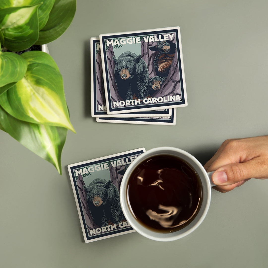 Maggie Valley, North Carolina, Bears in Tree, Coasters Coasters Lantern Press 