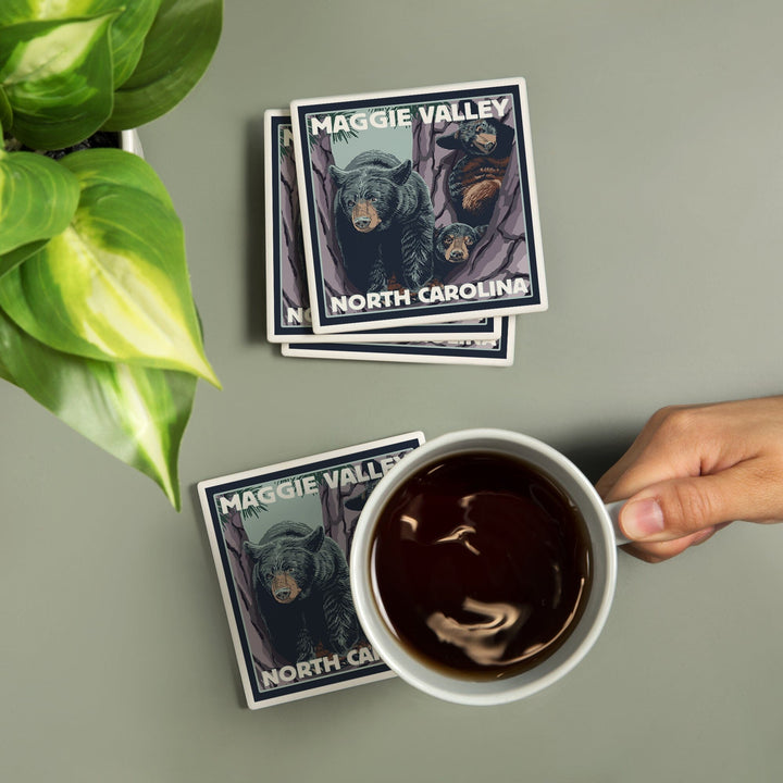 Maggie Valley, North Carolina, Bears in Tree, Coasters Coasters Lantern Press 