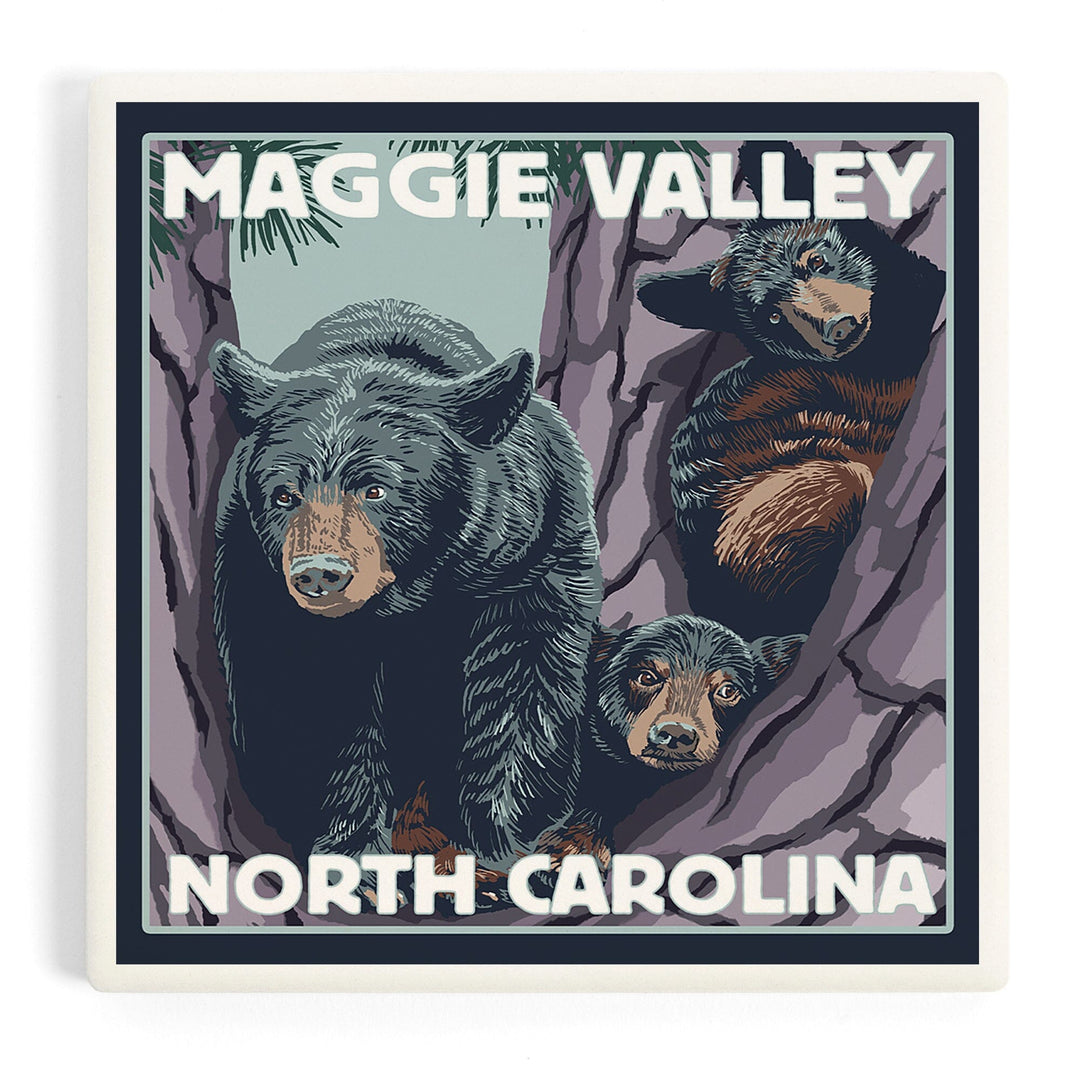 Maggie Valley, North Carolina, Bears in Tree, Coasters Coasters Lantern Press Coaster 