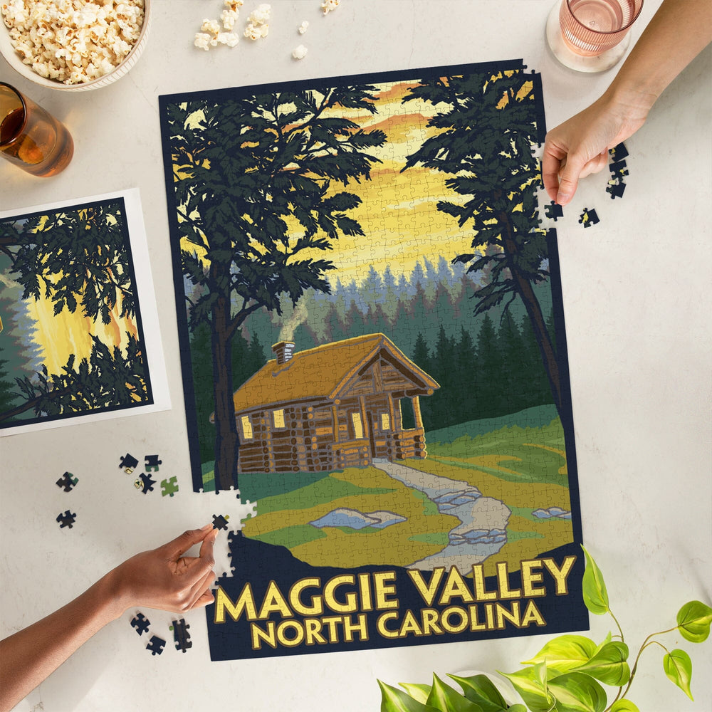 Maggie Valley, North Carolina, Cabin Scene, Jigsaw Puzzle Puzzle Lantern Press 