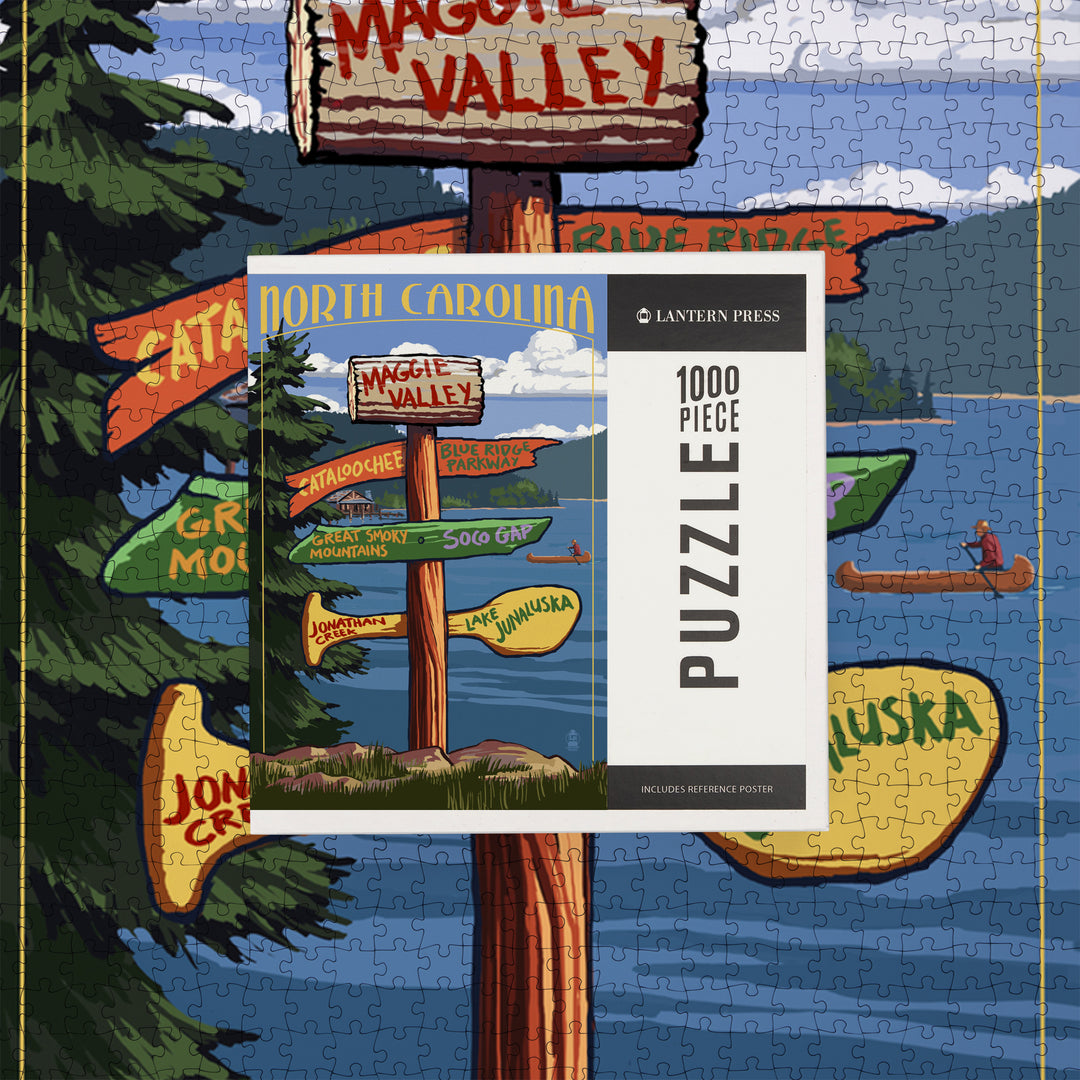 Maggie Valley, North Carolina, Sign Destinations, Jigsaw Puzzle Puzzle Lantern Press 