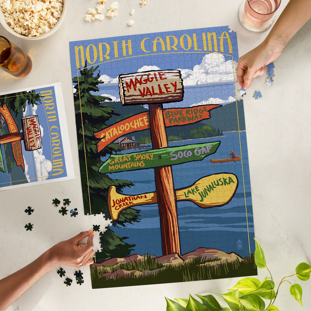 Maggie Valley, North Carolina, Sign Destinations, Jigsaw Puzzle Puzzle Lantern Press 