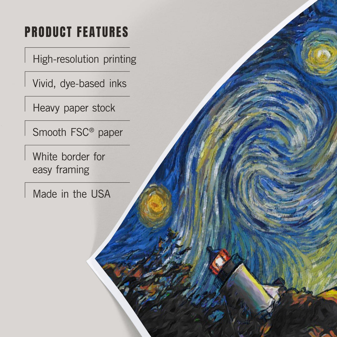 Maine, Bass Harbor Lighthouse, Starry Night, Art & Giclee Prints Art Lantern Press 