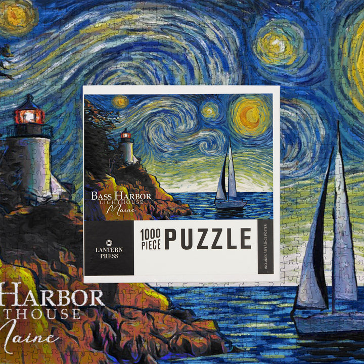 Maine, Bass Harbor Lighthouse, Starry Night, Jigsaw Puzzle Puzzle Lantern Press 