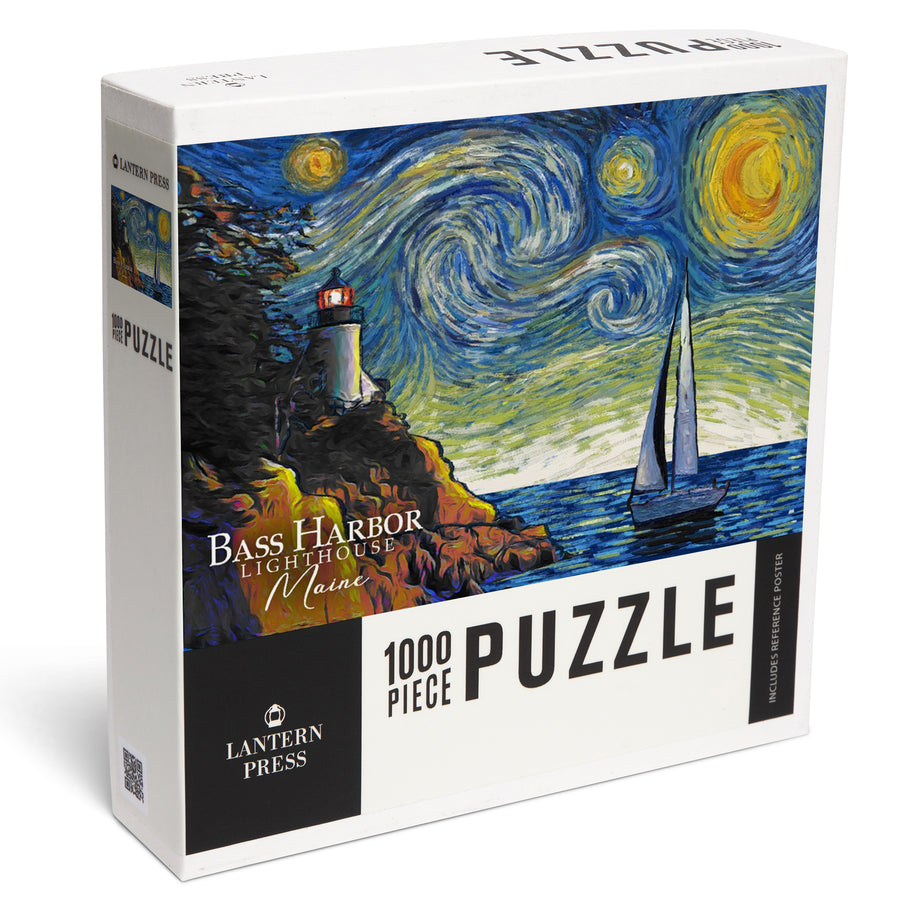 Maine, Bass Harbor Lighthouse, Starry Night, Jigsaw Puzzle Puzzle Lantern Press 