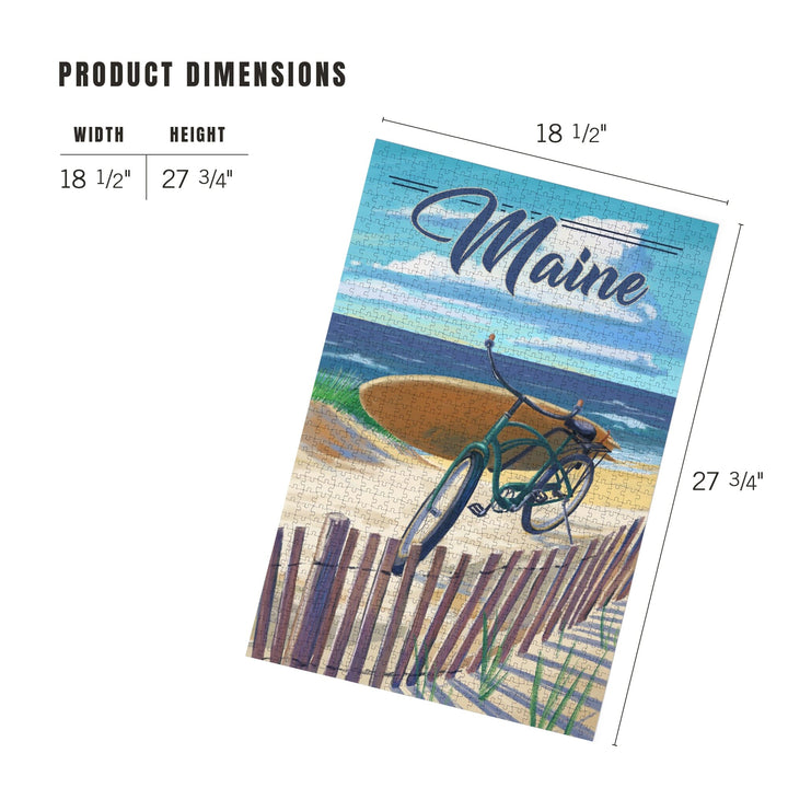 Maine, Beach Cruiser and Surfboard, Jigsaw Puzzle Puzzle Lantern Press 
