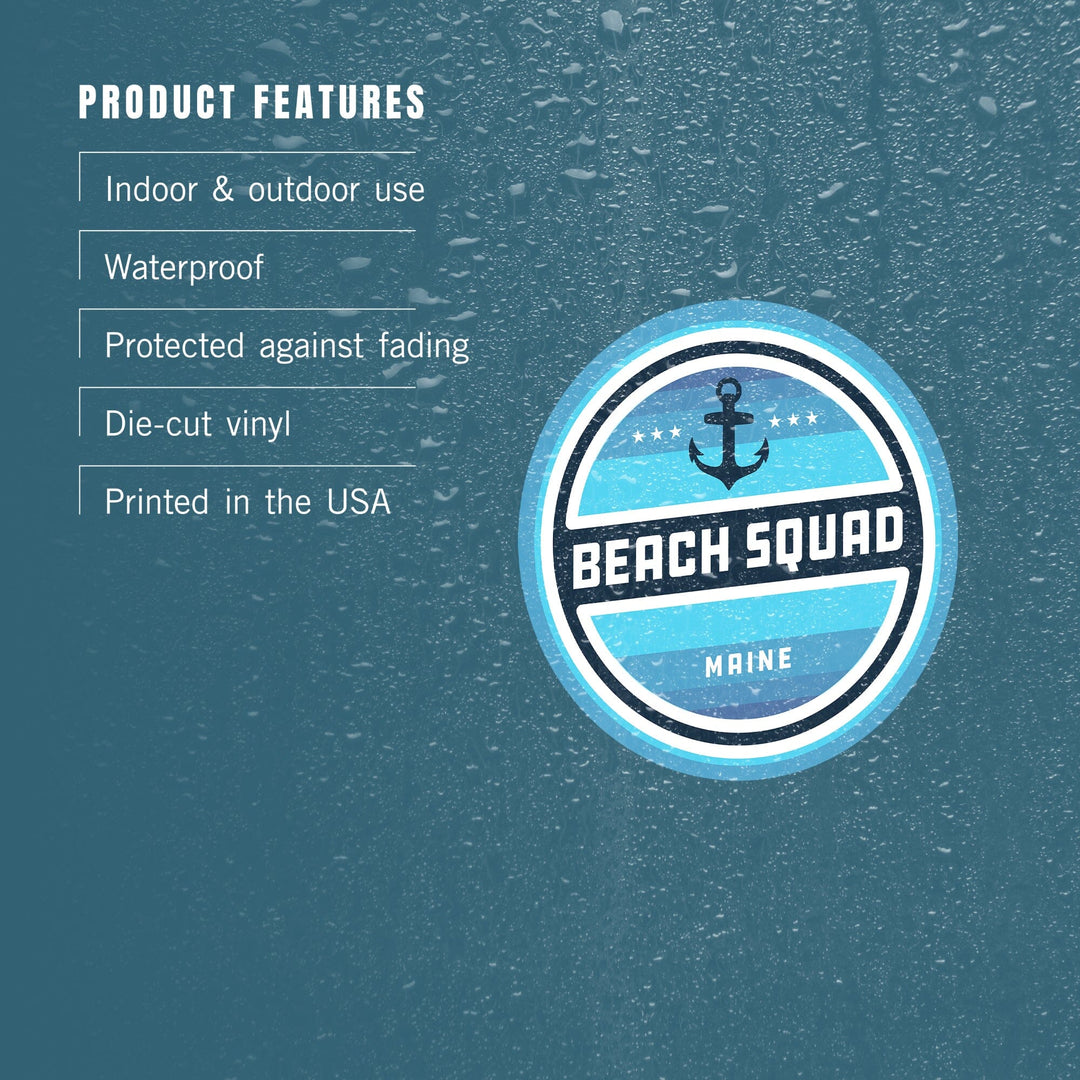 Maine, Beach Squad, Contour, Vinyl Sticker - Lantern Press