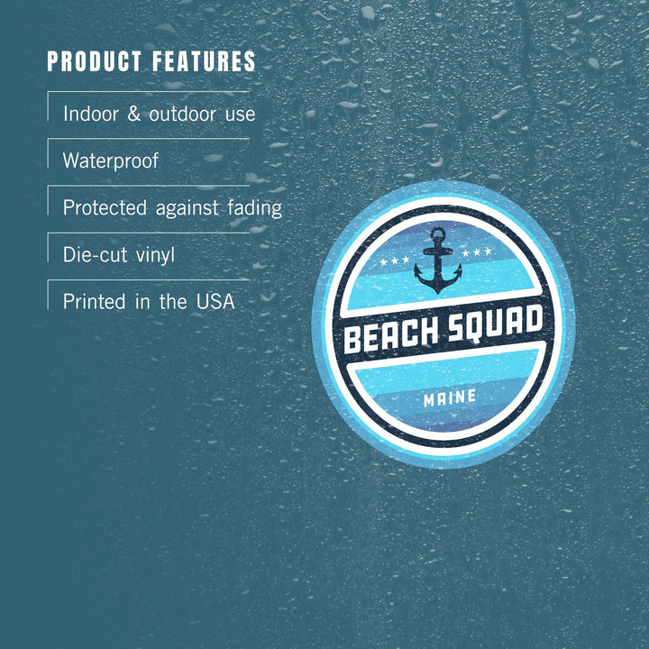 Maine, Beach Squad, Contour, Vinyl Sticker - Lantern Press