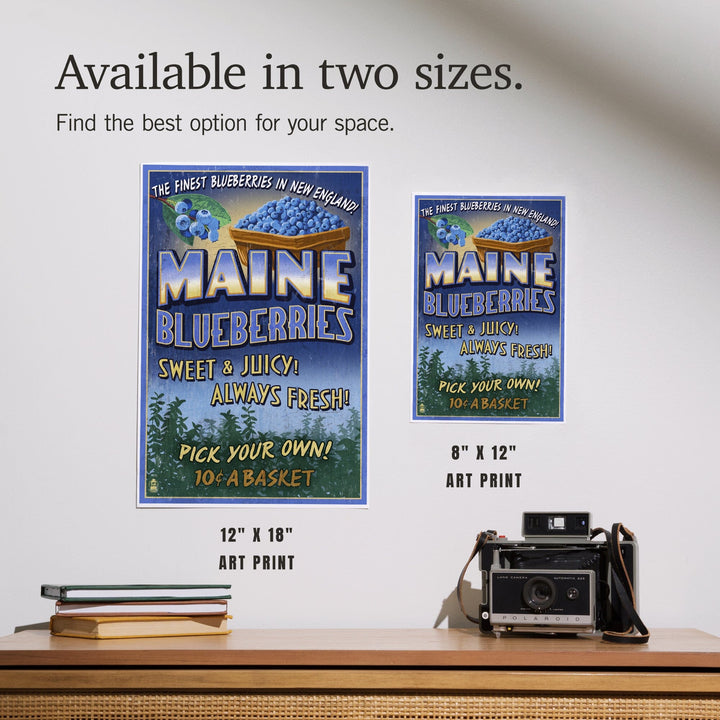 Maine, Blueberries Vintage Sign, Art & Giclee Prints Art Lantern Press 
