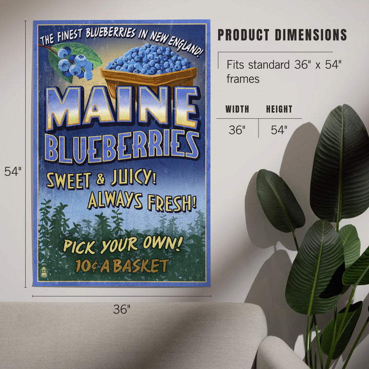 Maine, Blueberries Vintage Sign, Art & Giclee Prints Art Lantern Press 