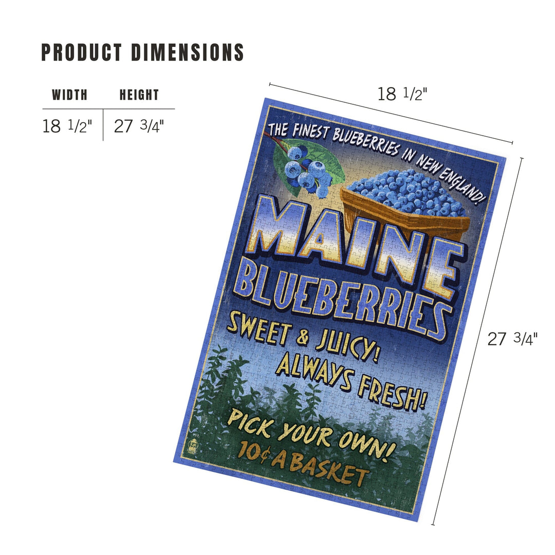 Maine, Blueberries Vintage Sign, Jigsaw Puzzle Puzzle Lantern Press 