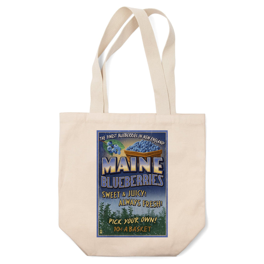 Maine, Blueberries Vintage Sign, Lantern Press Artwork, Tote Bag Totes Lantern Press 