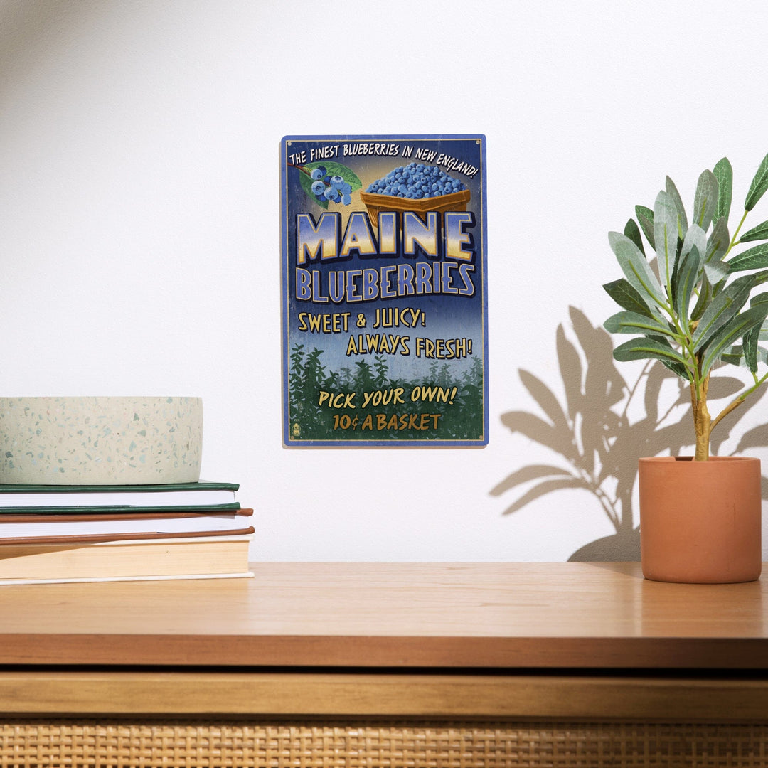 Maine, Blueberries Vintage Sign, Lantern Press Artwork, Wood Signs and Postcards Wood Lantern Press 