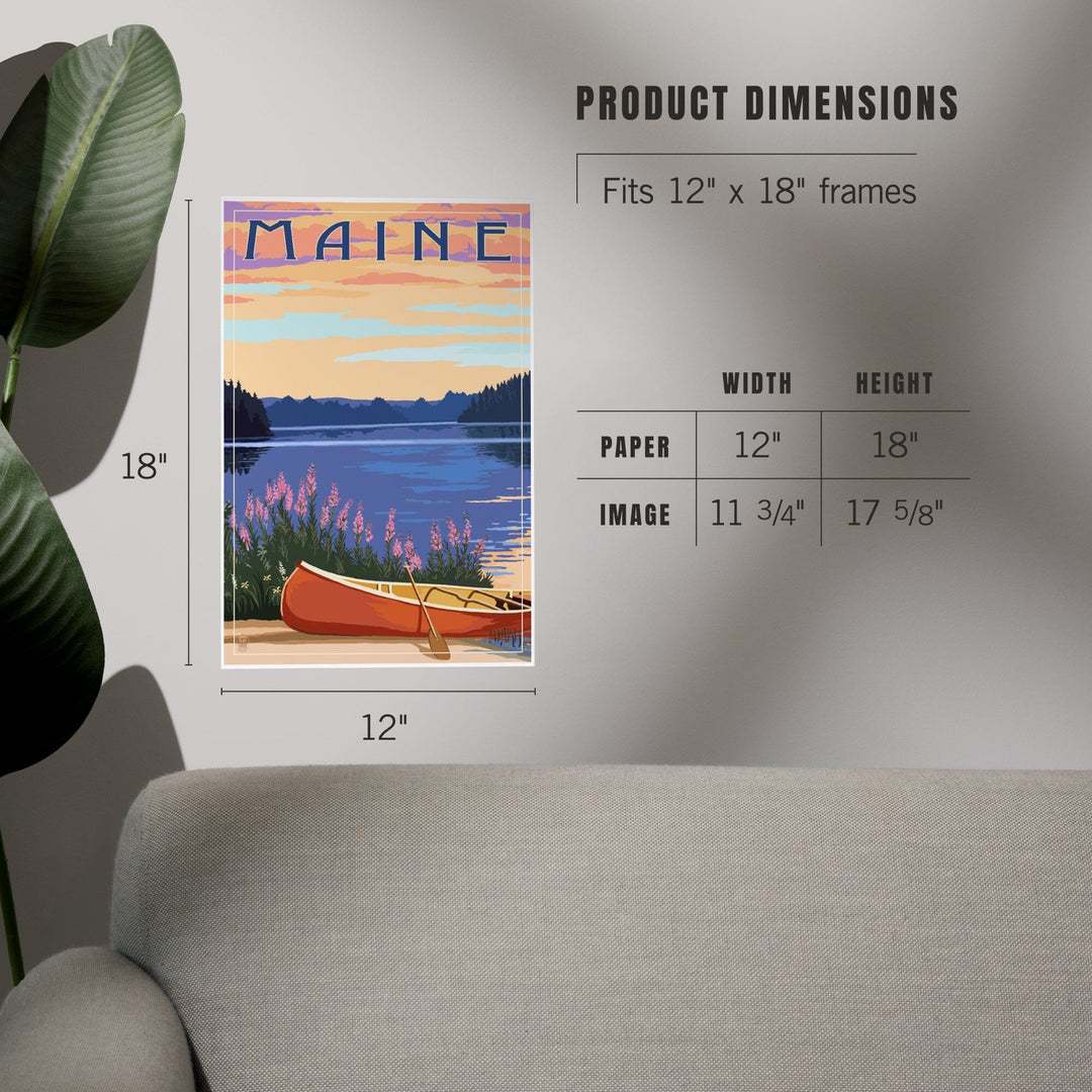 Maine, Canoe and Lake, Art & Giclee Prints Art Lantern Press 