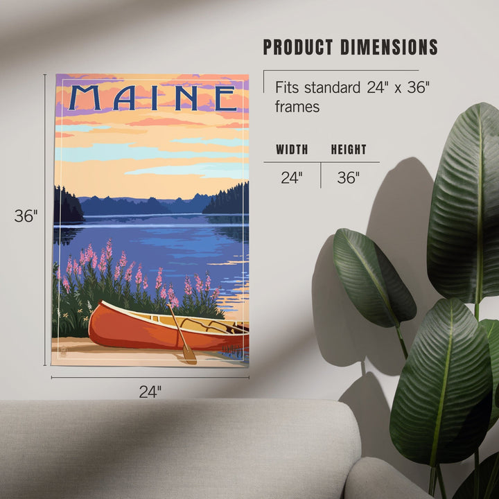 Maine, Canoe and Lake, Art & Giclee Prints Art Lantern Press 