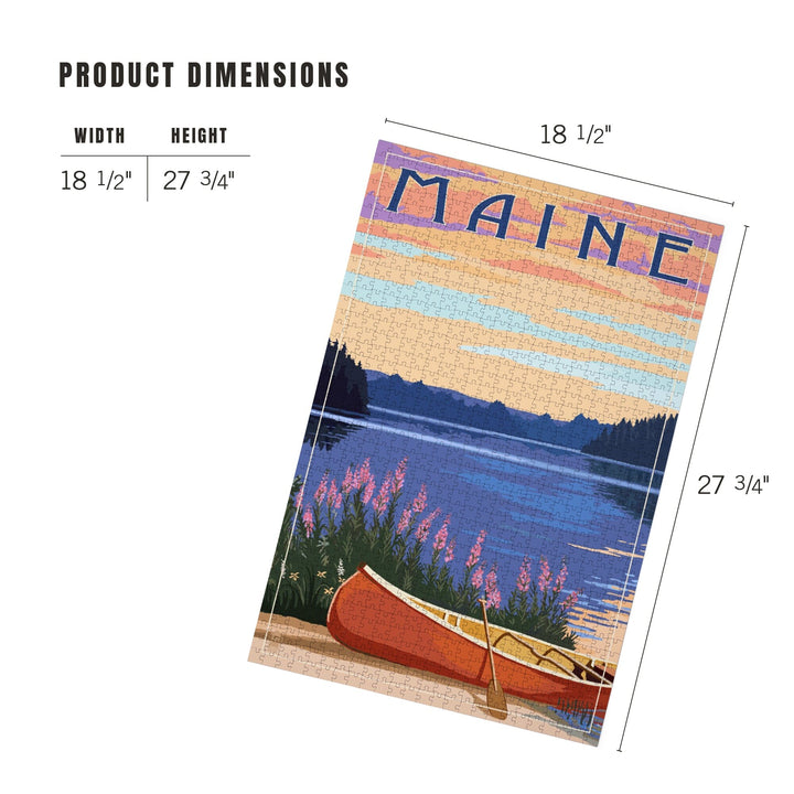 Maine, Canoe and Lake, Jigsaw Puzzle Puzzle Lantern Press 