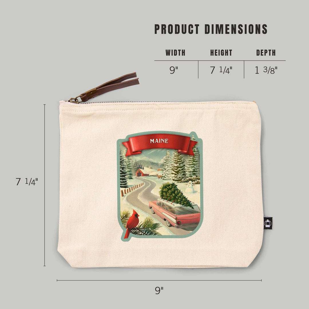 Maine, Christmas Holiday Tradition,, Organic Cotton Zipper Pouch, Go Bag Go Bag Lantern Press 