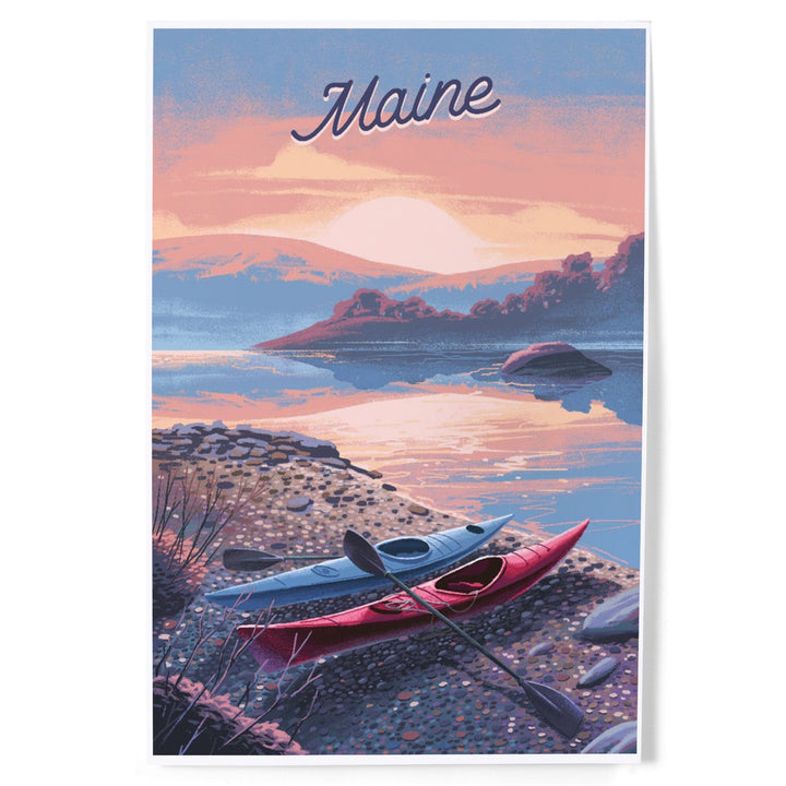 Maine, Glassy Sunrise, Kayak, Art & Giclee Prints Art Lantern Press 