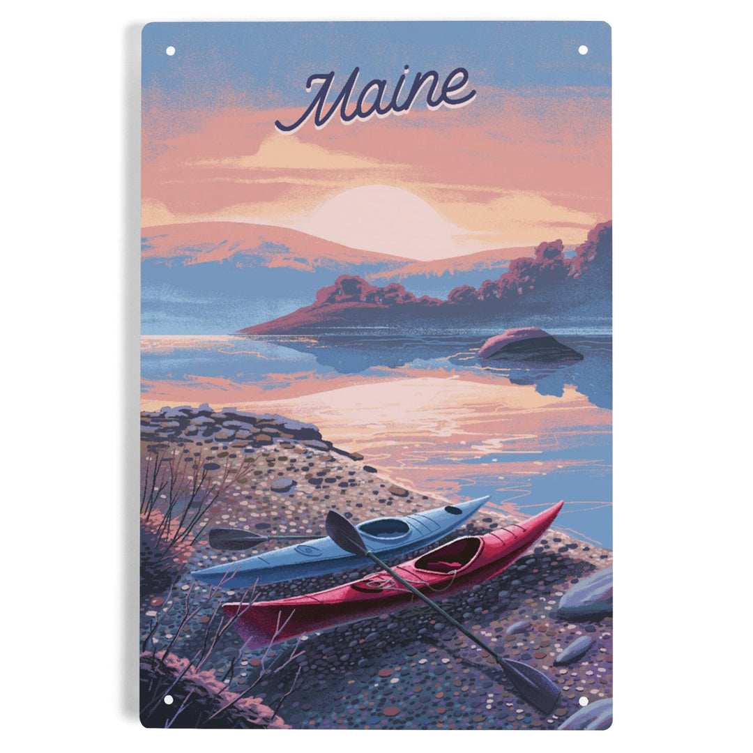 Maine, Glassy Sunrise, Kayak, Metal Signs Metal Lantern Press 