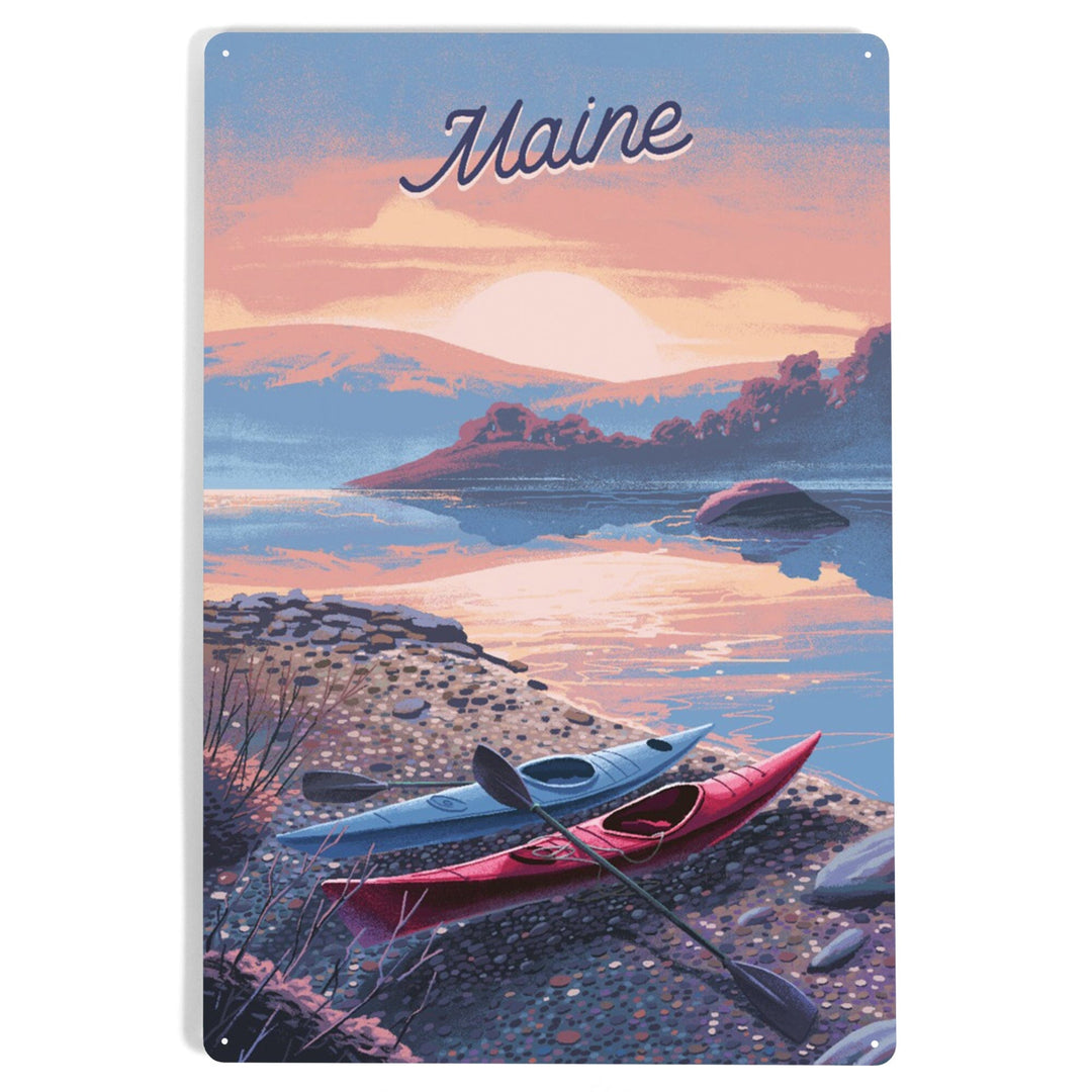 Maine, Glassy Sunrise, Kayak, Metal Signs Metal Lantern Press 