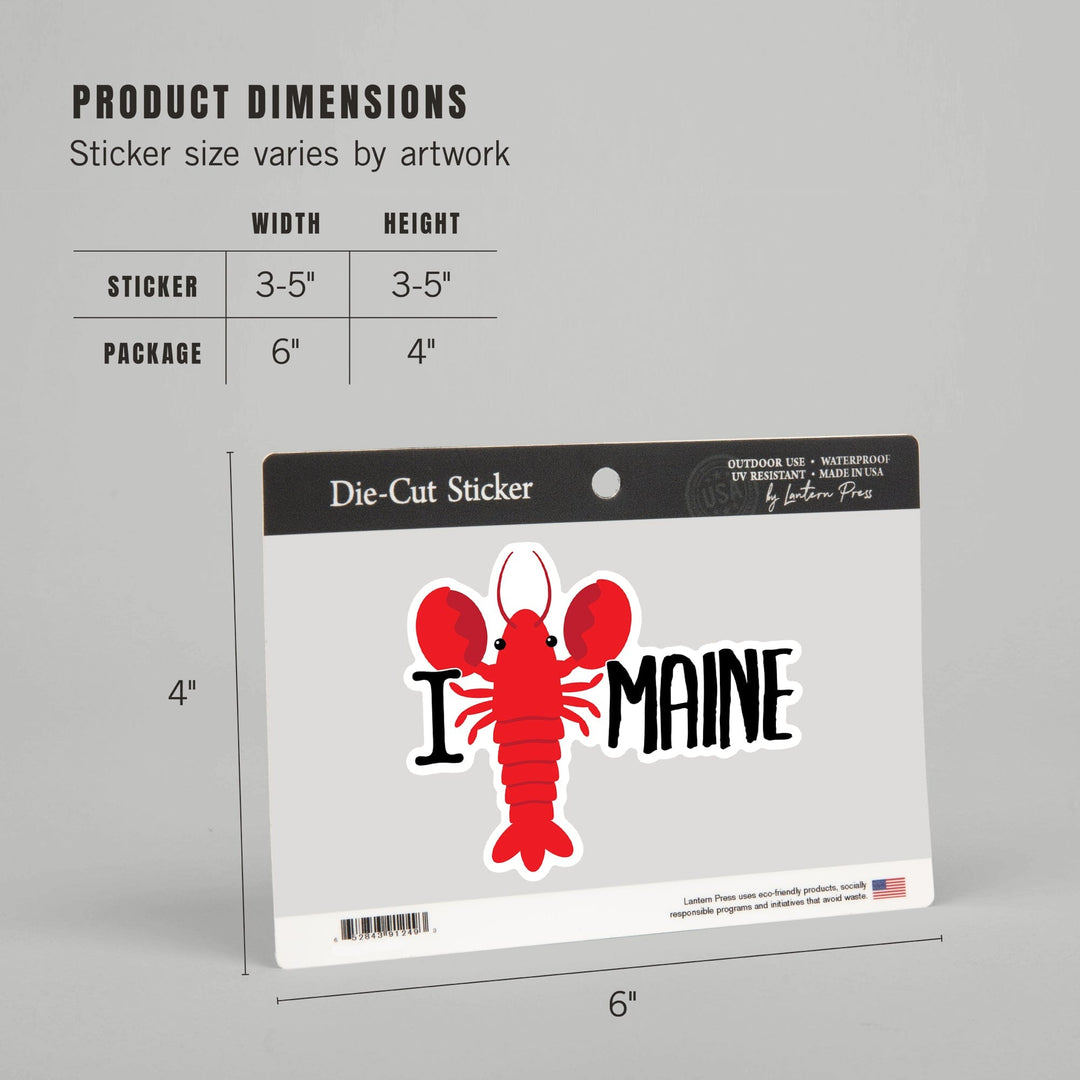Maine, I Lobster Maine, Vector, Contour, Lantern Press Artwork, Vinyl Sticker Sticker Lantern Press 