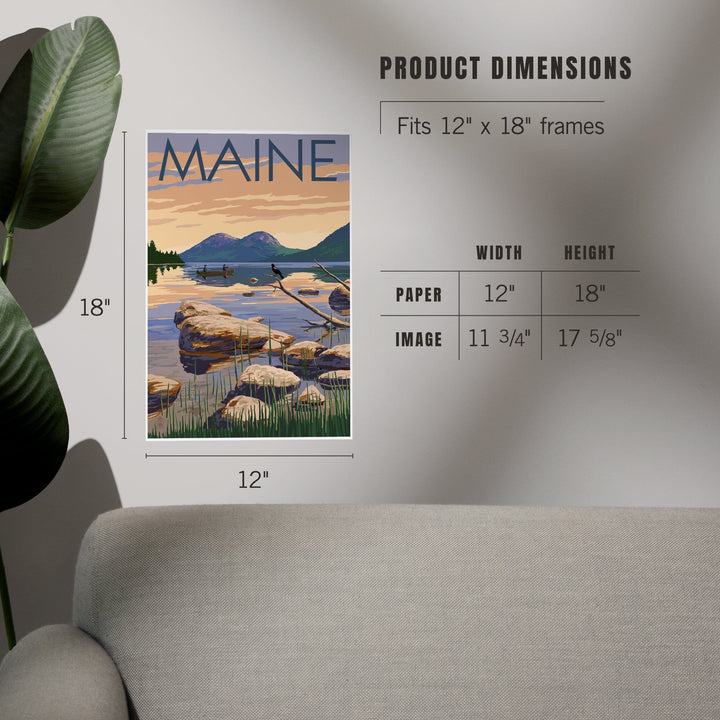 Maine, Lake Scene and Canoe, Art & Giclee Prints Art Lantern Press 