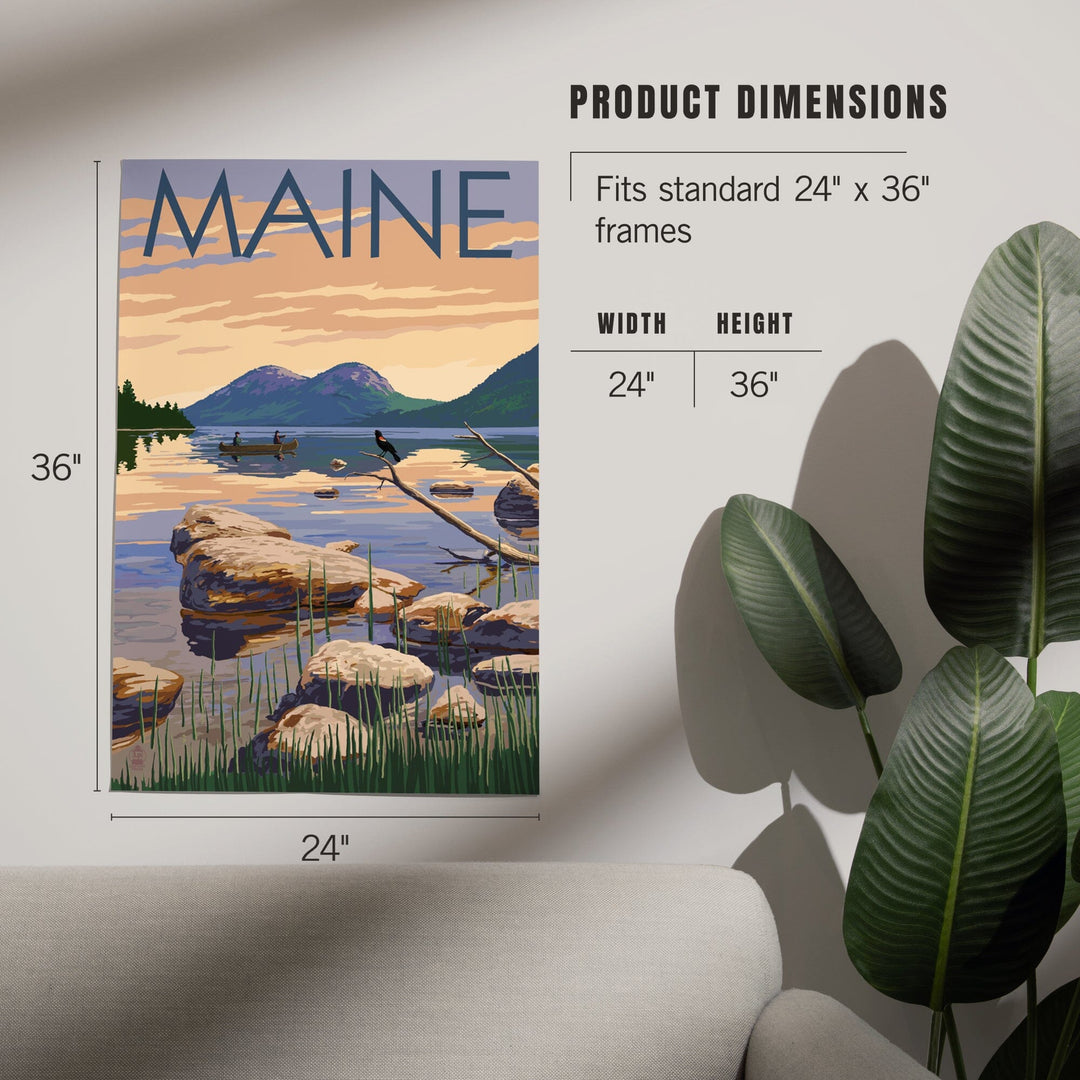 Maine, Lake Scene and Canoe, Art & Giclee Prints Art Lantern Press 
