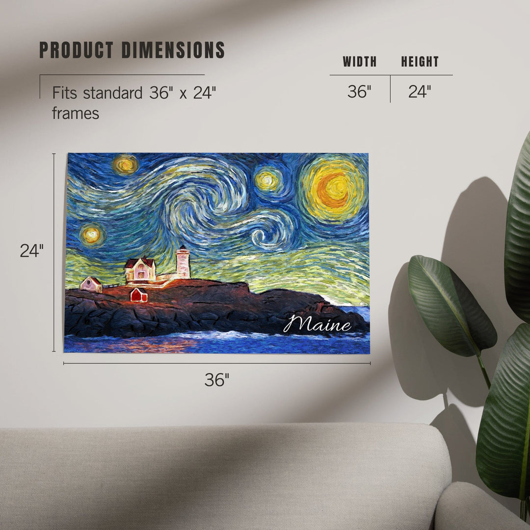 Maine, Lighthouse, Starry Night, Art & Giclee Prints Art Lantern Press 