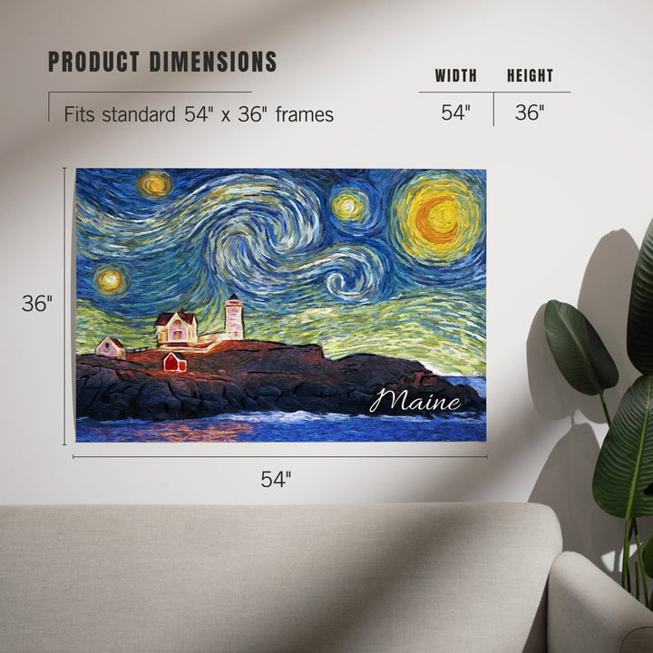 Maine, Lighthouse, Starry Night, Art & Giclee Prints Art Lantern Press 
