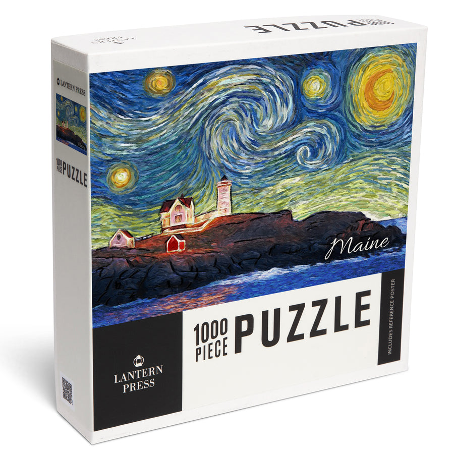 Maine, Lighthouse, Starry Night, Jigsaw Puzzle Puzzle Lantern Press 