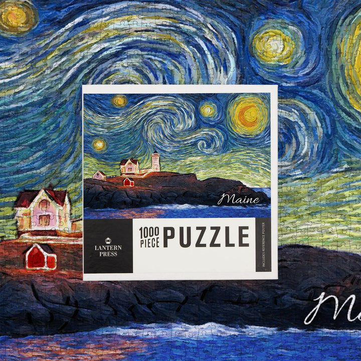 Maine, Lighthouse, Starry Night, Jigsaw Puzzle Puzzle Lantern Press 