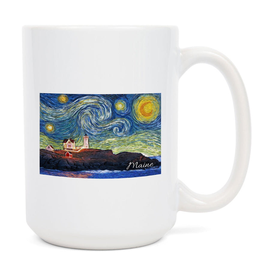 Maine, Lighthouse, Starry Night, Lantern Press Artwork, Ceramic Mug Mugs Lantern Press 