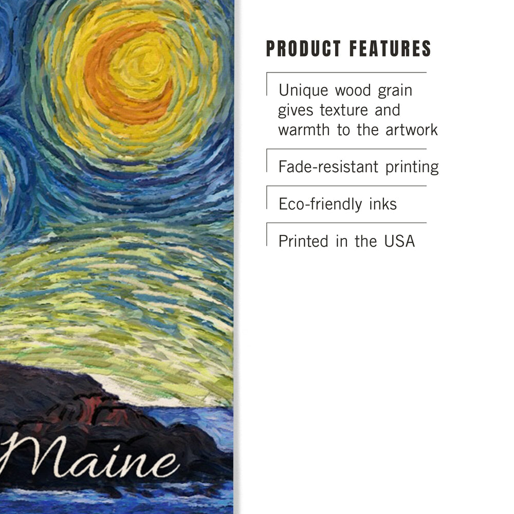 Maine, Lighthouse, Starry Night, Lantern Press Artwork, Wood Signs and Postcards Wood Lantern Press 