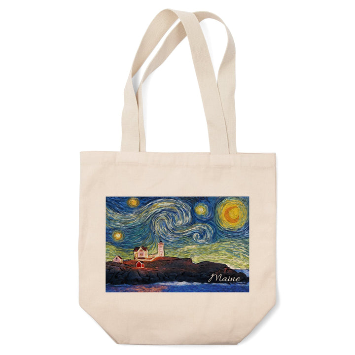 Maine, Lighthouse, Starry Night, Tote Bag Totes Lantern Press 