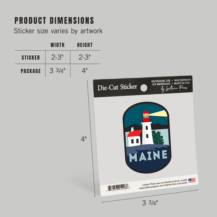 Maine, Lighthouse, Vector Style, Contour, Vinyl Sticker - Lantern Press