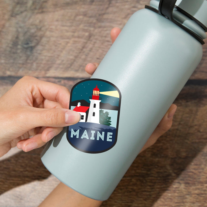 Maine, Lighthouse, Vector Style, Contour, Vinyl Sticker - Lantern Press