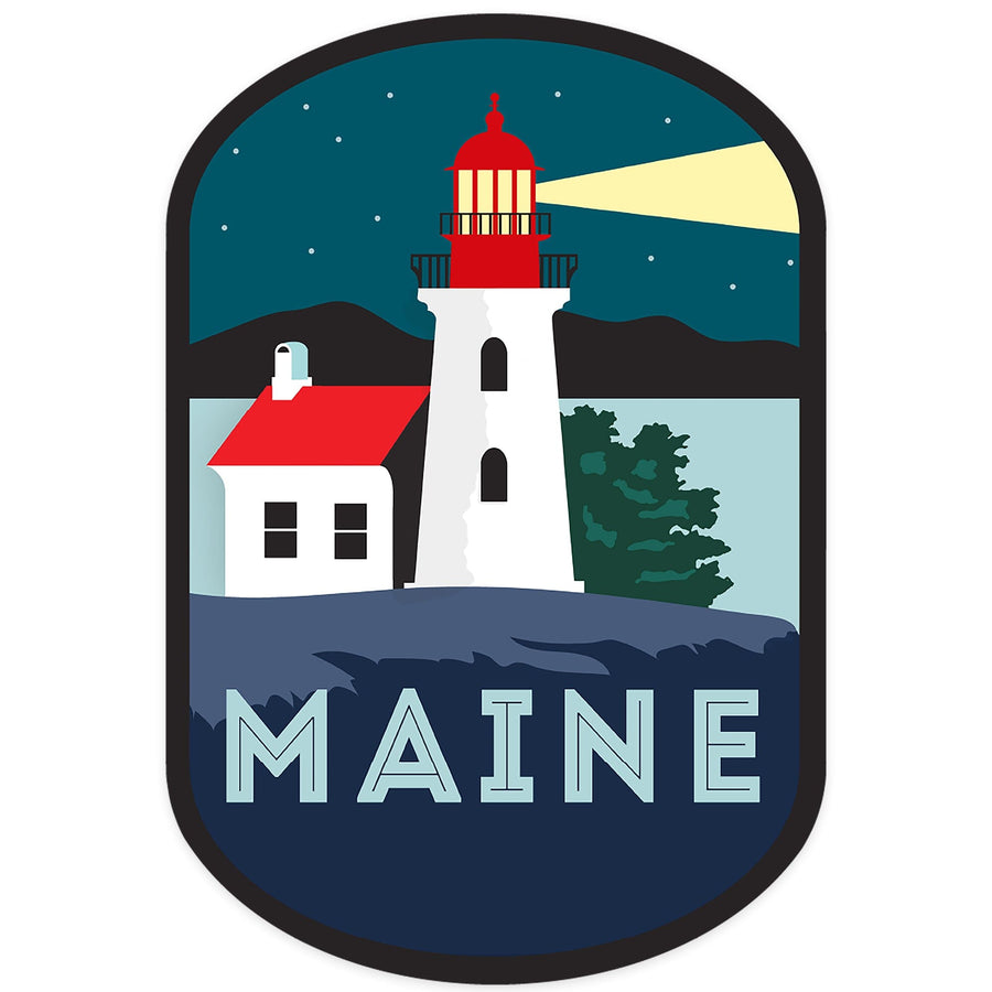 Maine, Lighthouse, Vector Style, Contour, Vinyl Sticker - Lantern Press