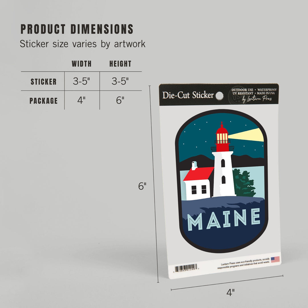 Maine, Lighthouse, Vector Style, Contour, Vinyl Sticker - Lantern Press